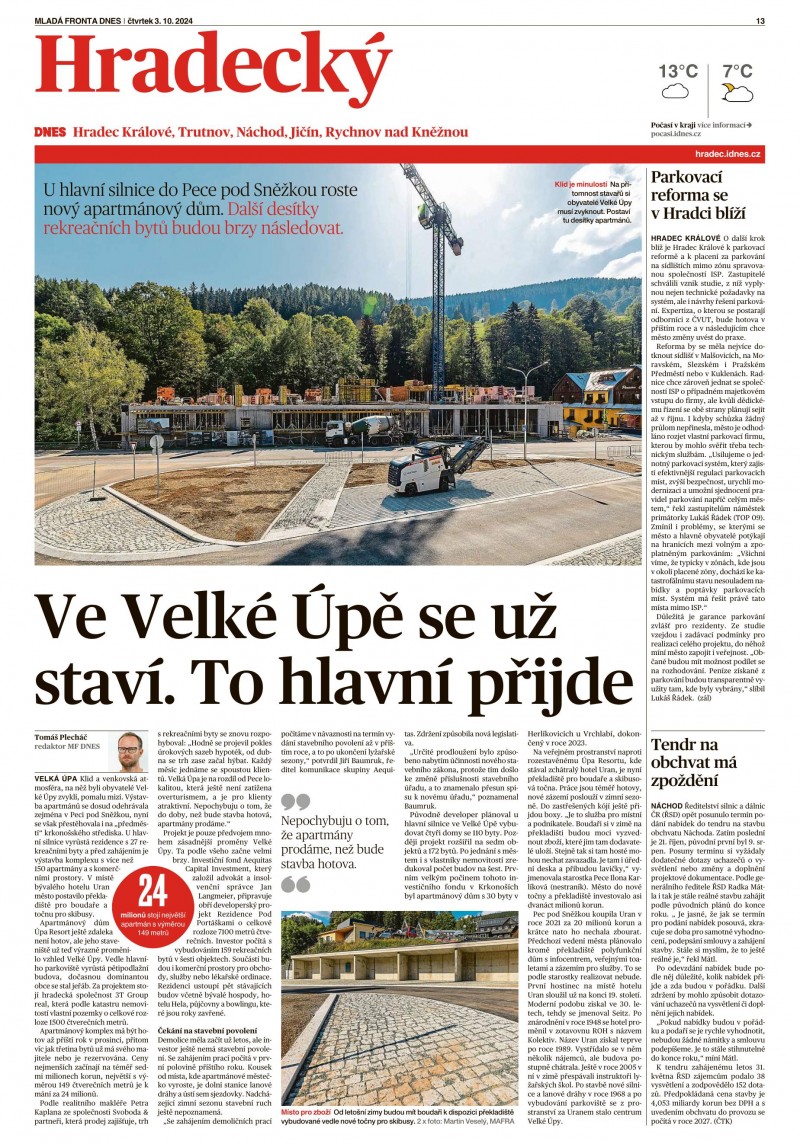 Ve Velké Úpě se už staví. To hlavní přijde