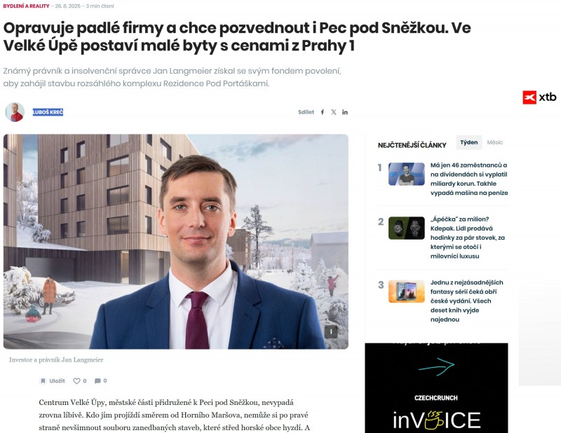 Opravuje padlé firmy a chce pozvednout i Pec pod Sněžkou. Ve Velké Úpě postaví malé byty s cenami z Prahy 1